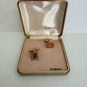 Vintage Ballou 1/20 12KT Gold Filled Square Cufflinks Original Box Mid Century